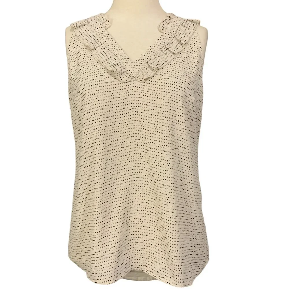 Cabi Morse Code Sleeveless Ruffle Neck - Picture 3 of 8